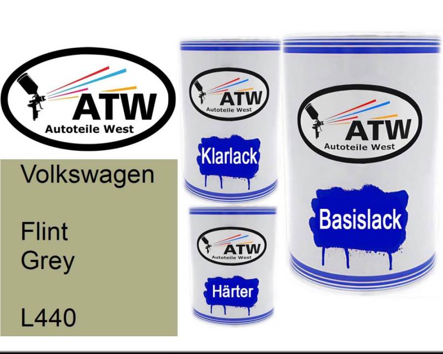 Volkswagen, Flint Grey, L440: 500ml Lackdose + 500ml Klarlack + 250ml Härter - Set, von ATW Autoteile West.